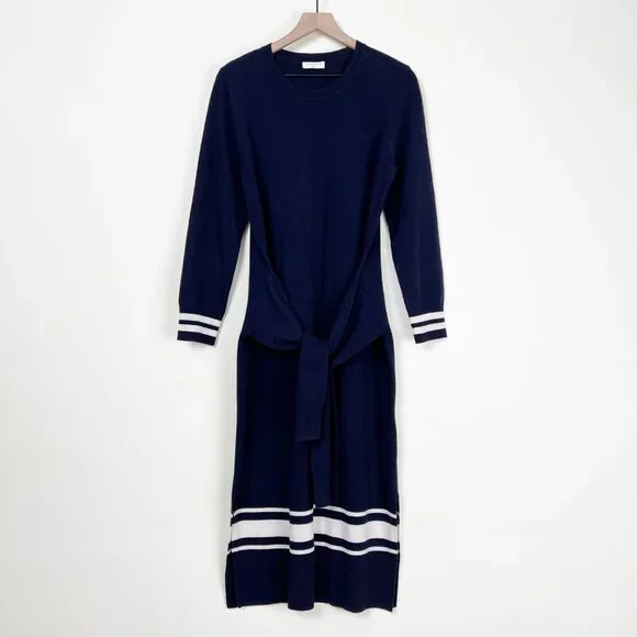 Sandro Cashmere Wool Stripe Midi Knit Sweater Bryone Dress Preppy Paris Academia - Picture 4 of 14